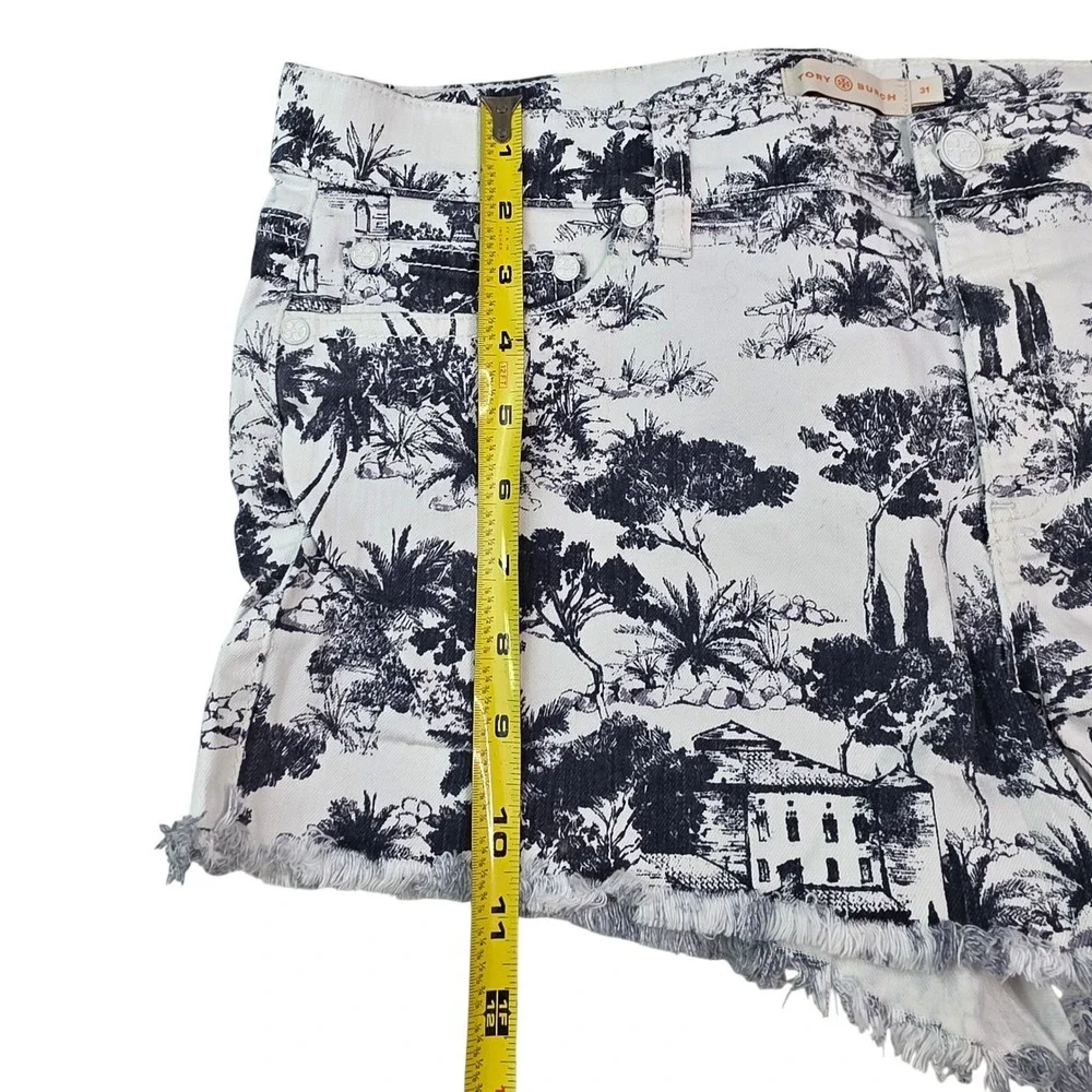 Tory‎ Burch Toile De Jouy Scenic Print Denim Shorts Navy Size 31 21151219 S1